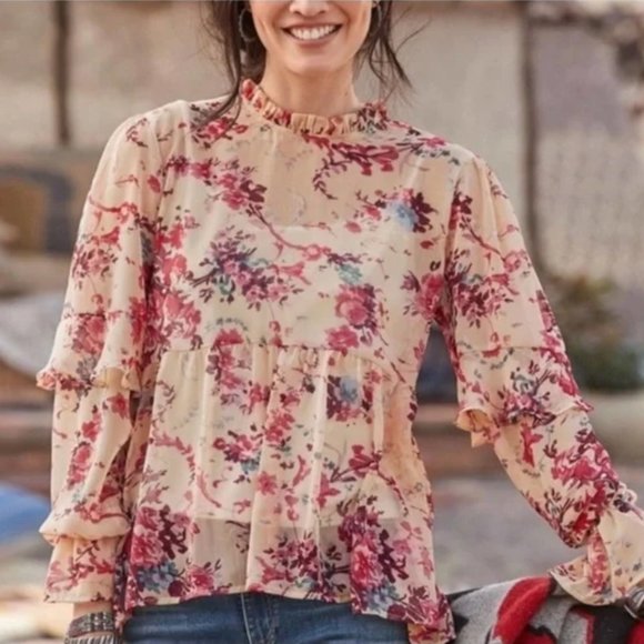 Sundance Tops - Sundance Catalog Flora Muse Ruffle Blouse Size Large Long Bell Sleeve Top Boho
